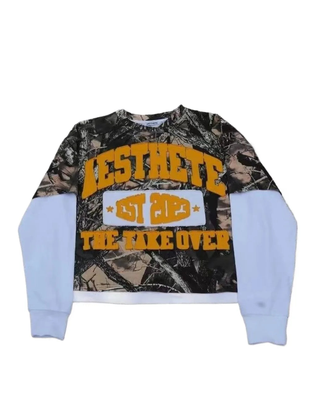 American Y2K Camo T-Shirt Women's Splicing Lettered Long Sleeve Camo Colors