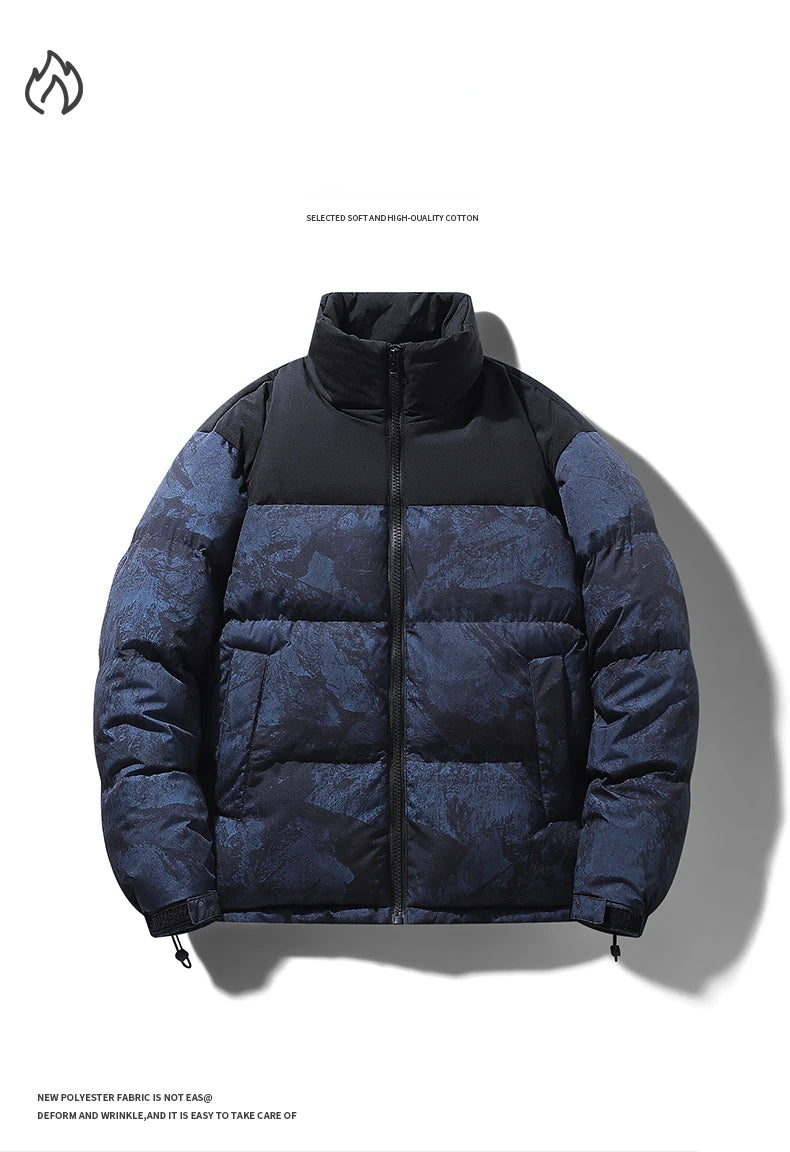Men's Hip-Hop Camo Jacket: Windproof, Padded Stand Collar Parka Camo Colors