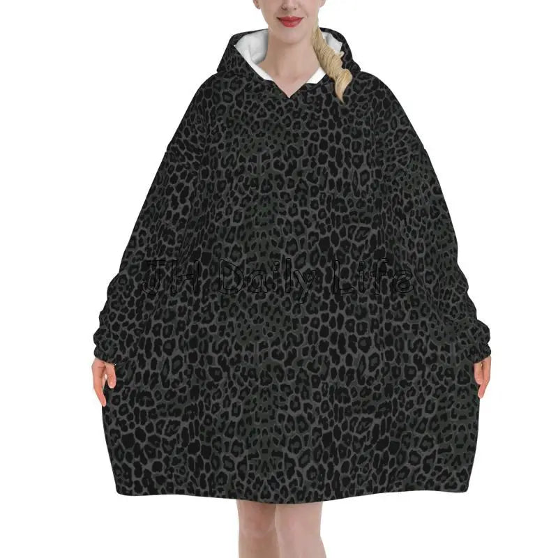 Black Leopard Print Oversized Wearable Blanket Hoodie | Camo Colors