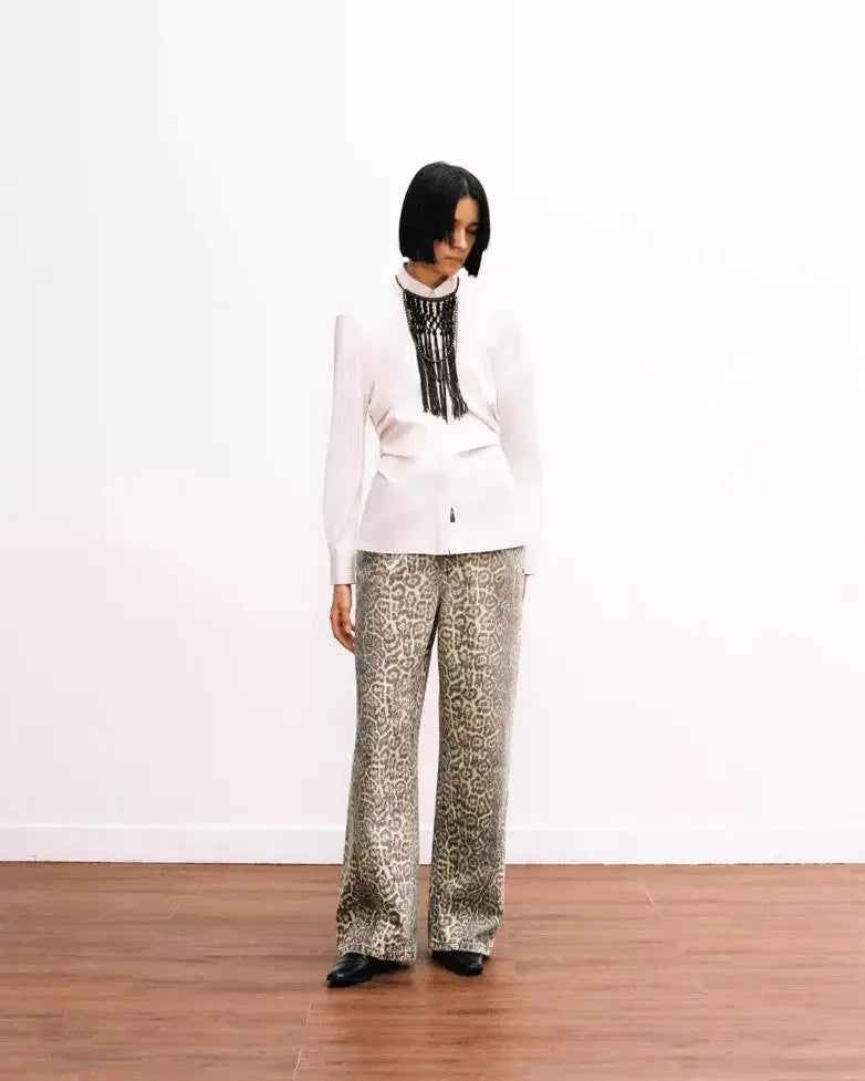 Women’s Retro Leopard Print Wide Leg Jeans | Y2K Hip-Hop Style | Camo Colors