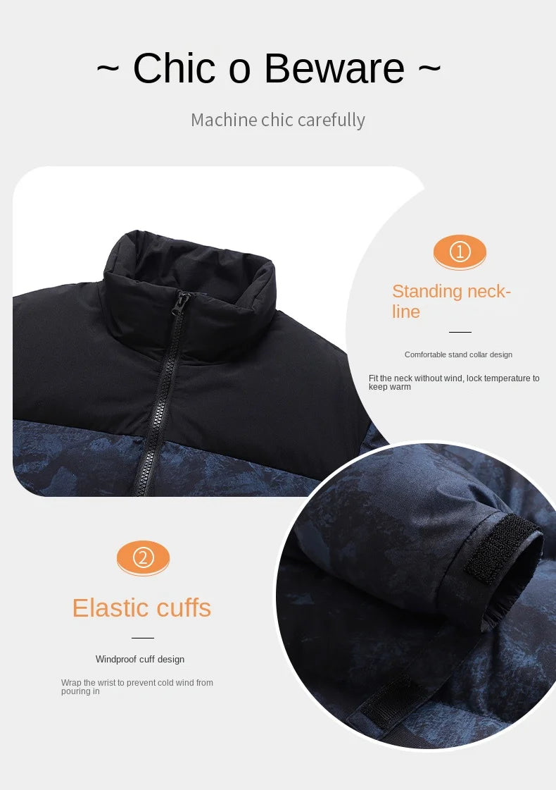 Men's Hip-Hop Camo Jacket: Windproof, Padded Stand Collar Parka Camo Colors