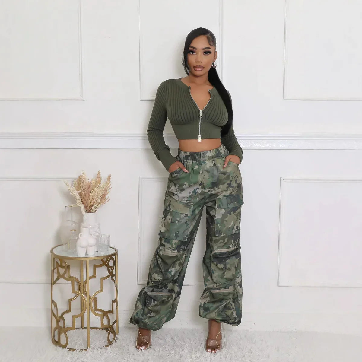 Women's Multi-Pocket Camo Cargo Pants – Y2K Streetwear | Camo Colors