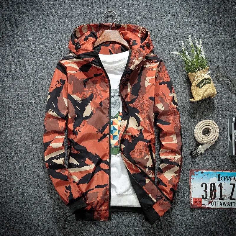 Men's Camo Hooded Windbreaker – Casual Spring Jacket | Camo Colors