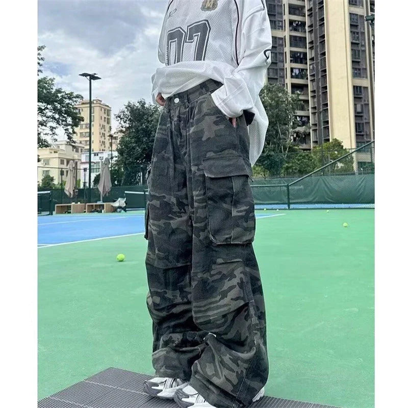 Women’s High-Waist Camo Wide-Leg Pants – Streetwear Style | Camo Colors