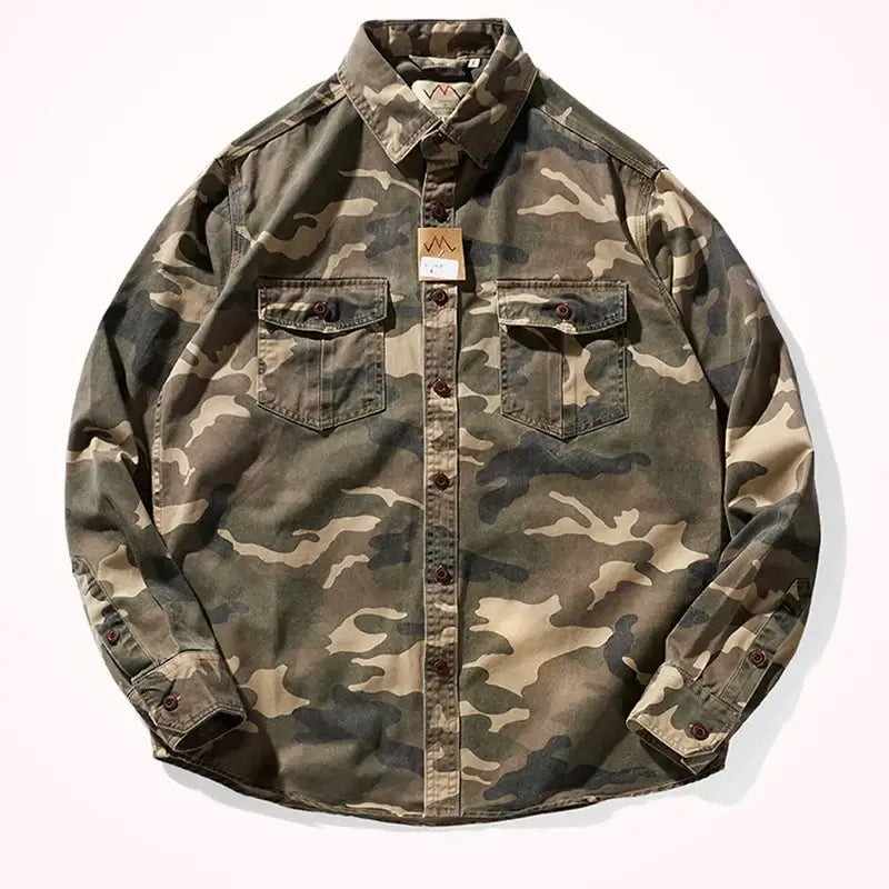 Military Style Camouflage Shirt – Spring & Fall Casual Cotton Top | Camo Colors