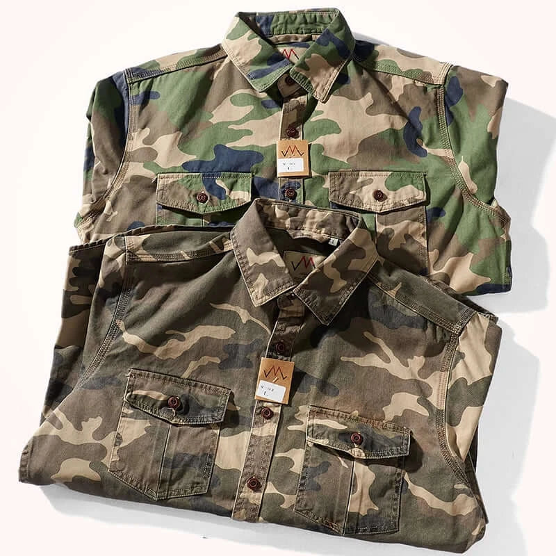 Military Style Camouflage Shirt – Spring & Fall Casual Cotton Top | Camo Colors
