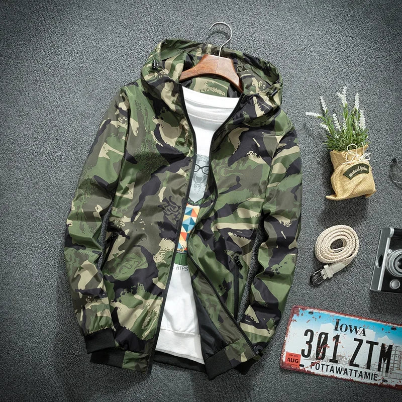 Men's Camo Hooded Windbreaker – Casual Spring Jacket | Camo Colors