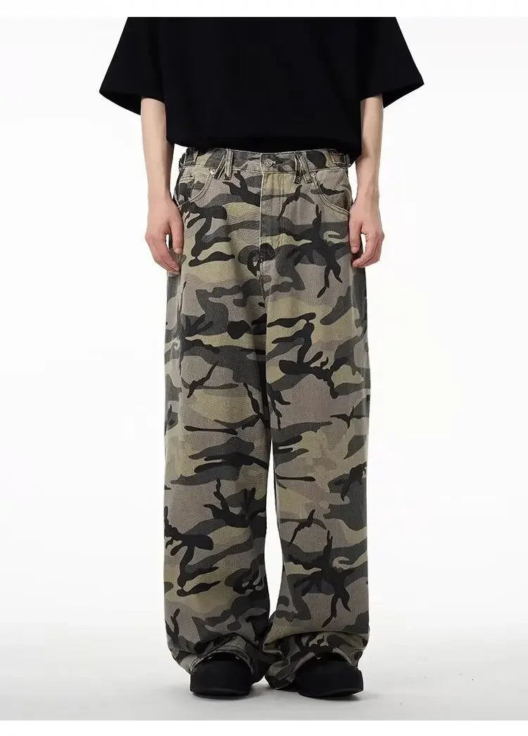 Vintage American Camouflage Straight-Leg Jeans | Camo Colors