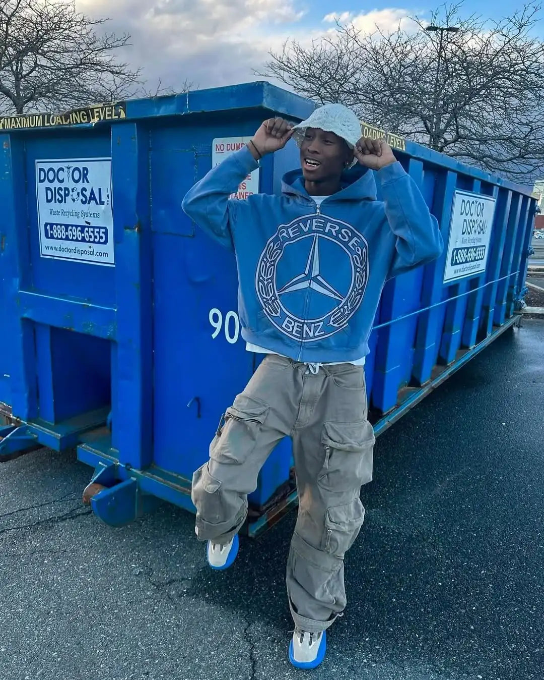 Oversized Light Blue Gothic Y2K Street Hoodie | Camo Colors