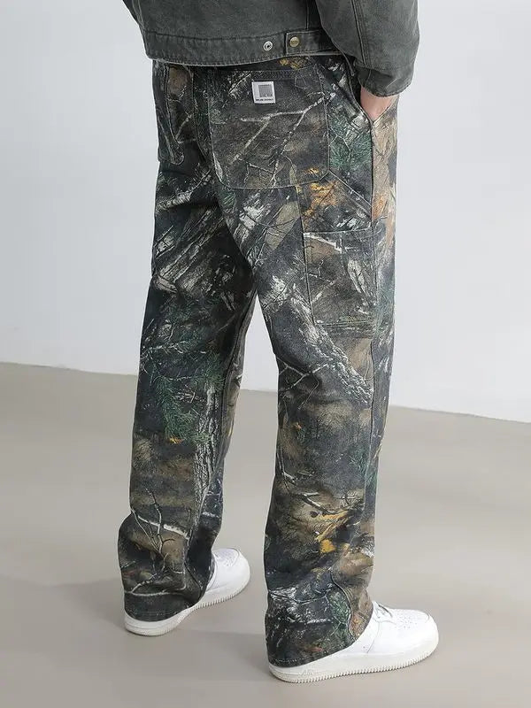 Retro Camo Workwear Pants with Straight Legs | Camo Colors