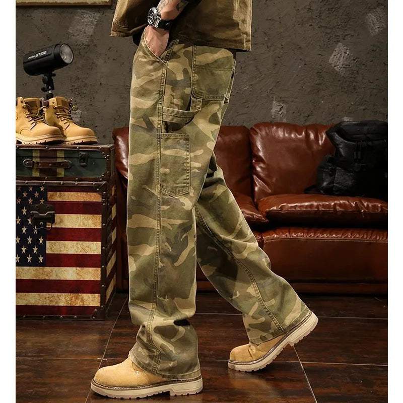 Camouflage Safari Wide-Leg Jeans with Pockets | Camo Colors