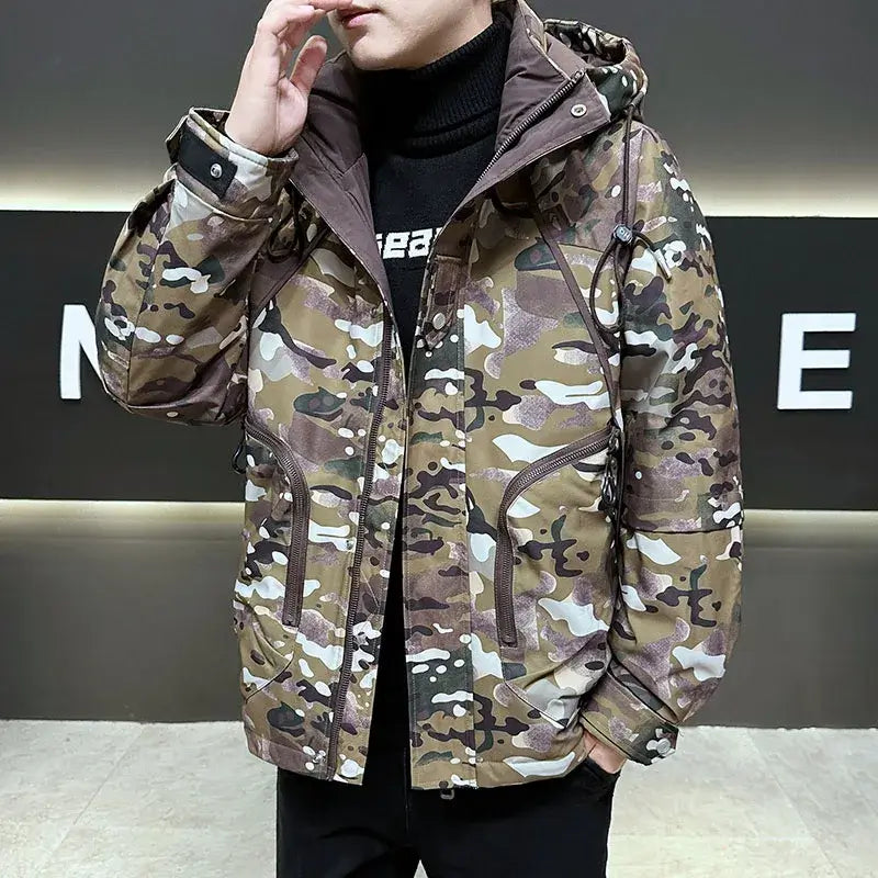 Men's Camouflage Hooded Down Jacket | White Duck Down Puffer Camo Colors