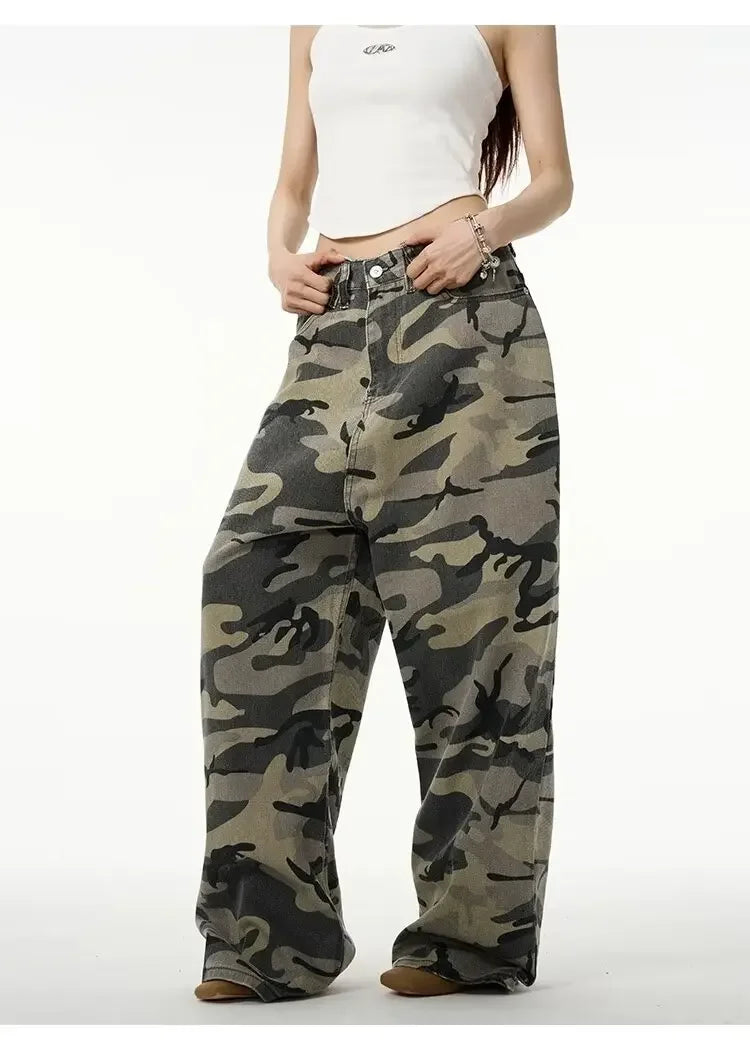 Vintage American Camouflage Straight-Leg Jeans | Camo Colors