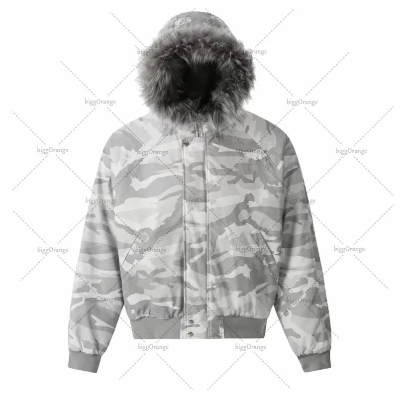 Harajuku Camo Bomber Jacket with Fur Collar Warm Coat Men Camo Colors