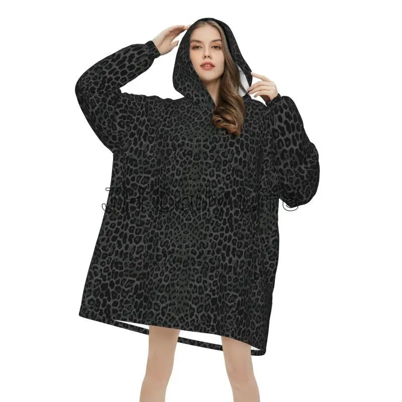 Black Leopard Print Oversized Wearable Blanket Hoodie | Camo Colors