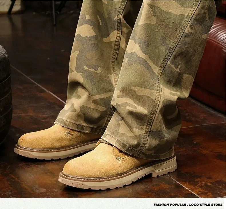 Camouflage Safari Wide-Leg Jeans with Pockets | Camo Colors