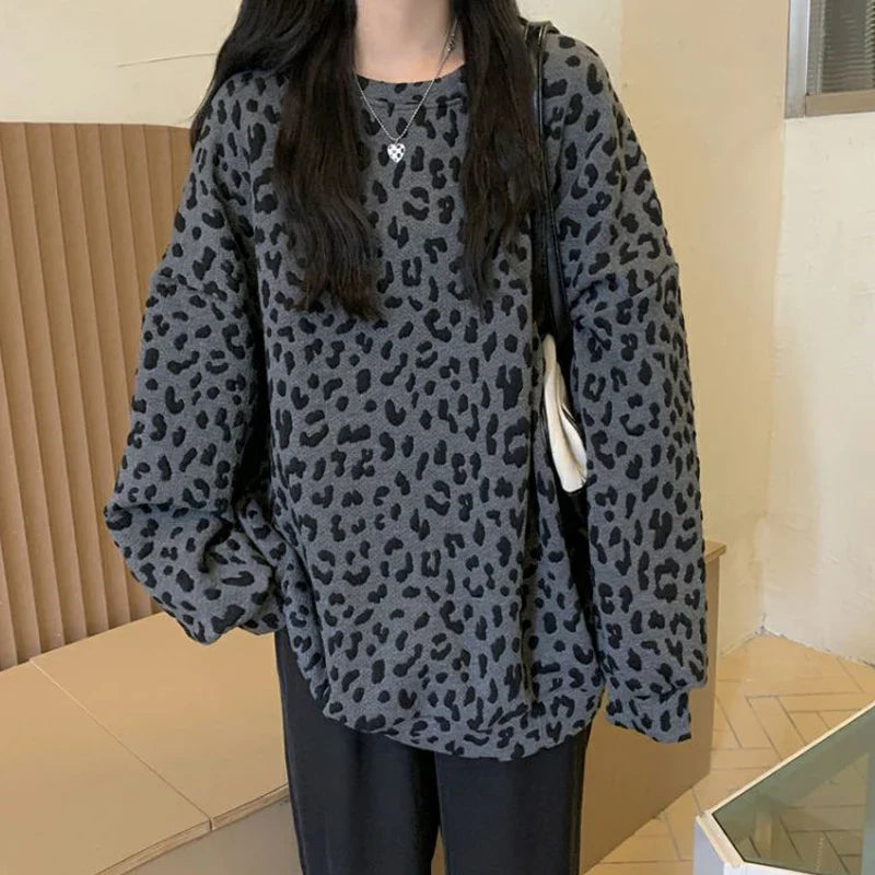 Leopard Print Y2K Harajuku Oversized Sweatshirt | Camo Colors