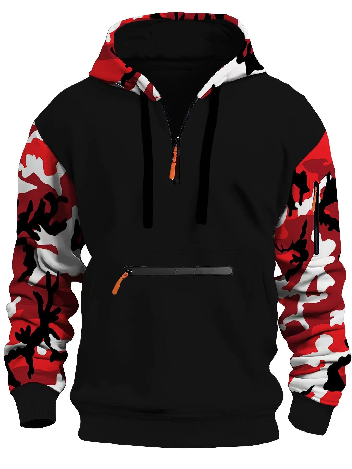 Men's Camouflage Arm Zipper Hoodie – Trendy & Warm | Camo Colors