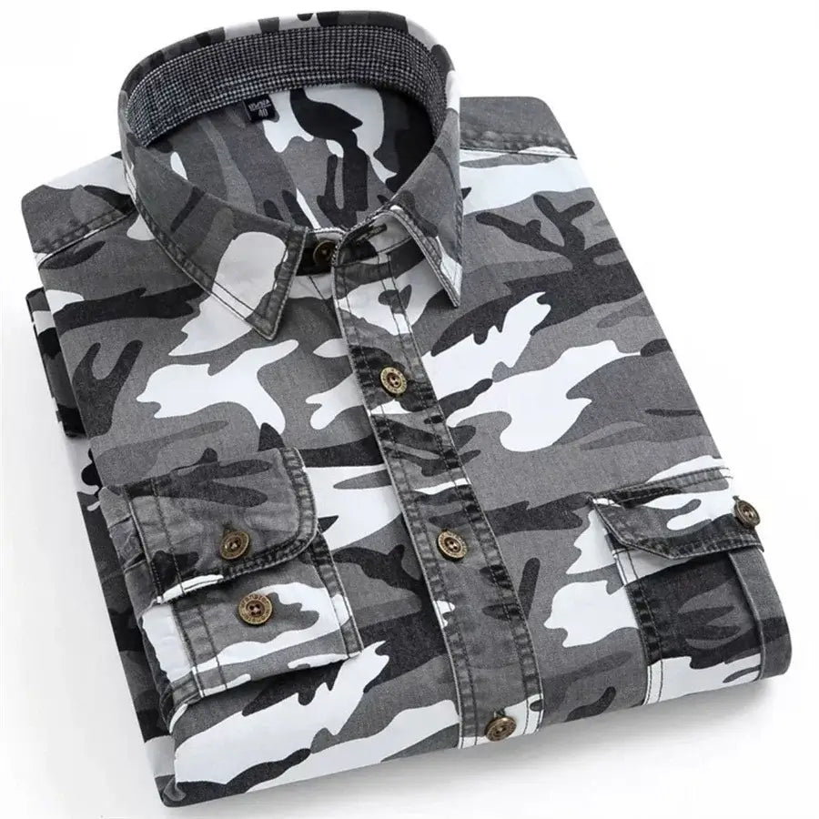 Camouflage Cotton Shirt for Men – Casual Outdoor Climbing Top | Camo Colors