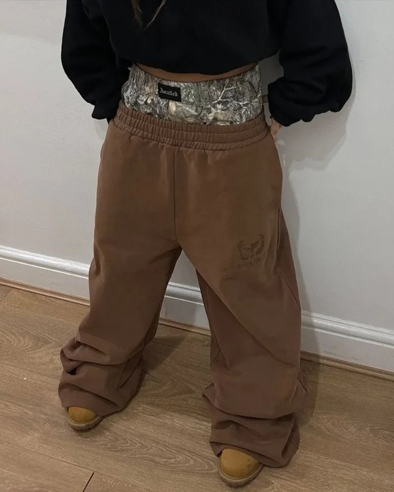 Retro Hip Hop Camo Wide-Leg Sweatpants Women Y2K Streetwear Camo Colors