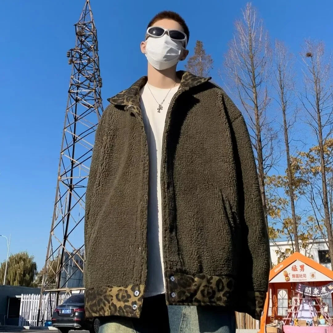 Leopard Padded Jacket for Men – Trendy Double-Sided Sherpa Coat | Camo Colors