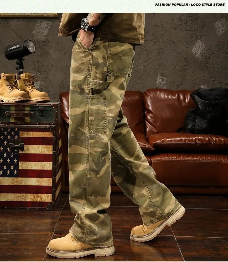 Camouflage Safari Wide-Leg Jeans with Pockets | Camo Colors