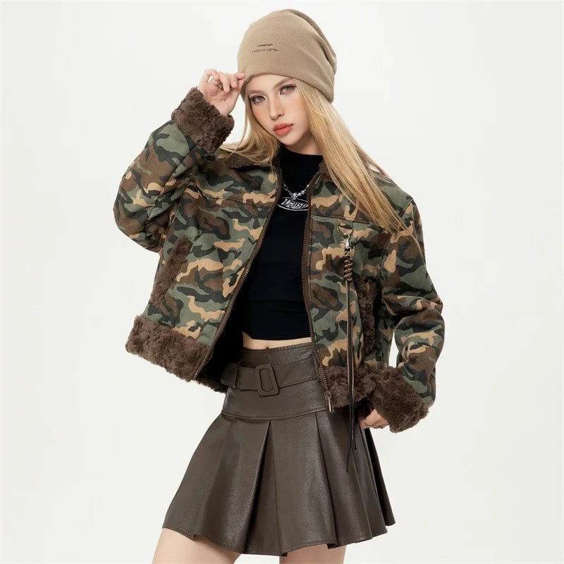Women’s Camouflage Cropped Berber Fleece Jacket | Camo Colors