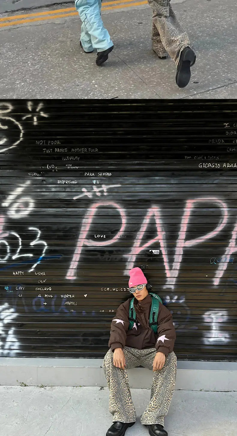 Camo Leopard Print Jeans for Men & Women Loose Straight Fit Camo Colors