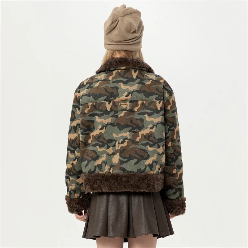 Women’s Camouflage Cropped Berber Fleece Jacket | Camo Colors