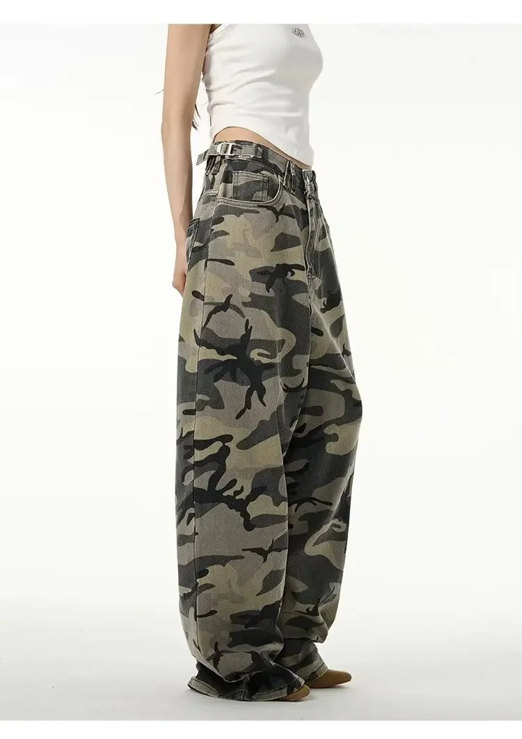 Vintage American Camouflage Straight-Leg Jeans | Camo Colors