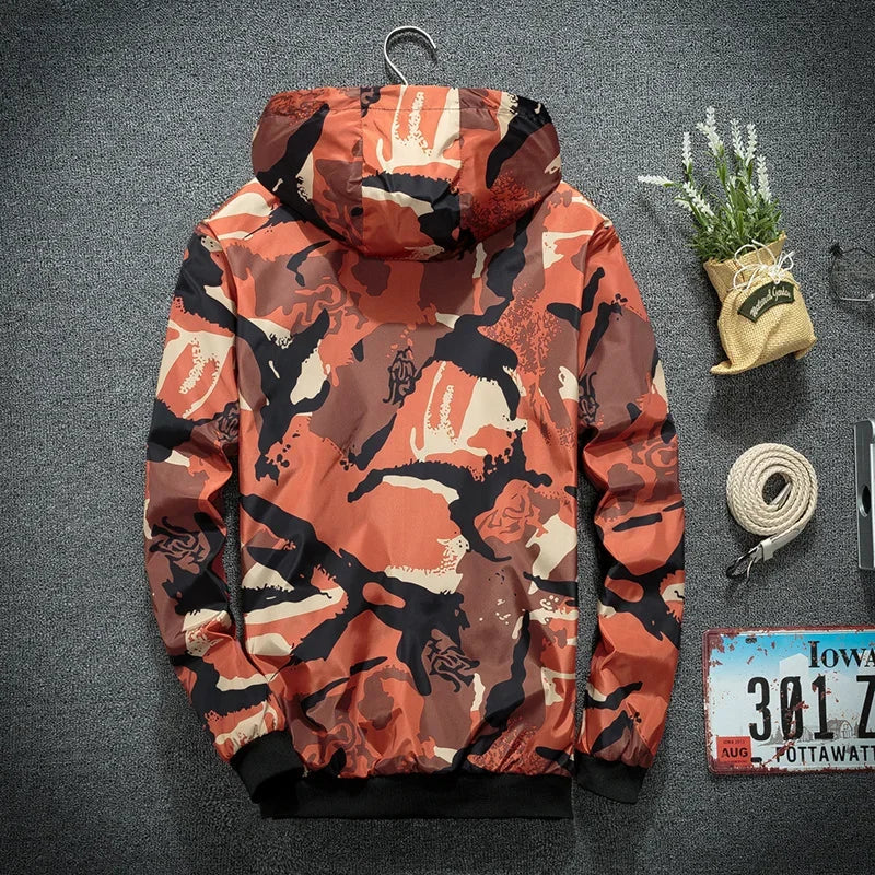 Men's Camo Hooded Windbreaker – Casual Spring Jacket | Camo Colors