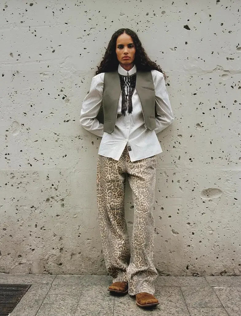 Women’s Retro Leopard Print Wide Leg Jeans | Y2K Hip-Hop Style | Camo Colors