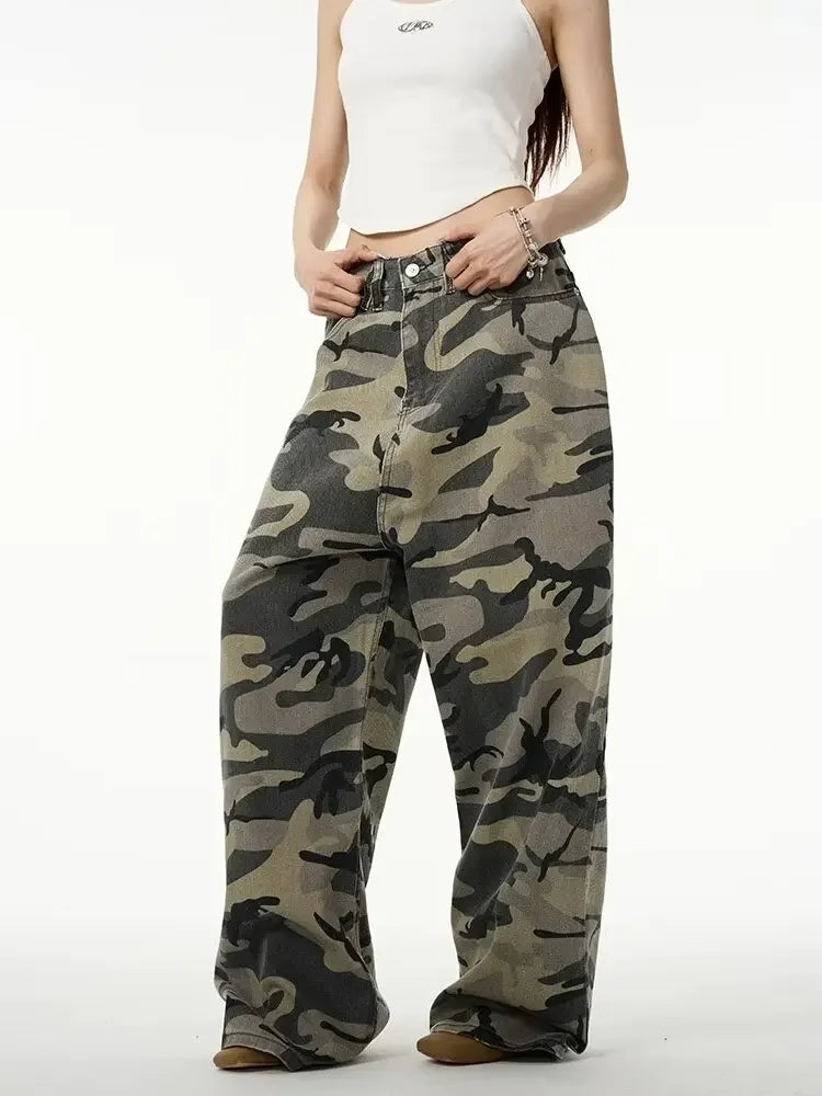 Vintage American Camouflage Straight-Leg Jeans | Camo Colors