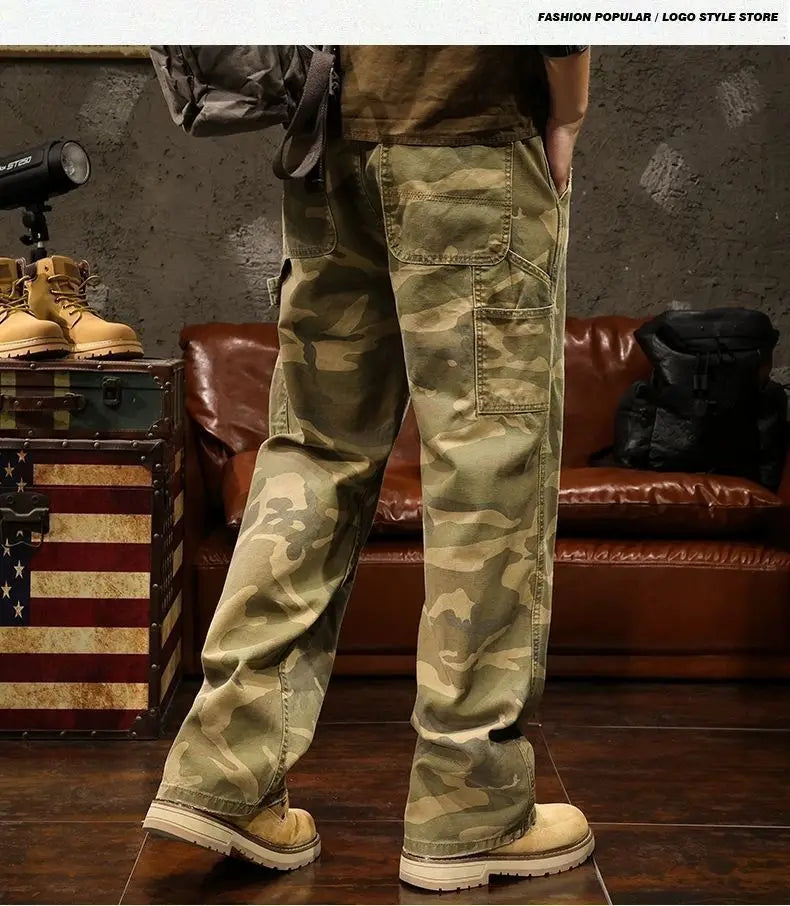 Camouflage Safari Wide-Leg Jeans with Pockets | Camo Colors