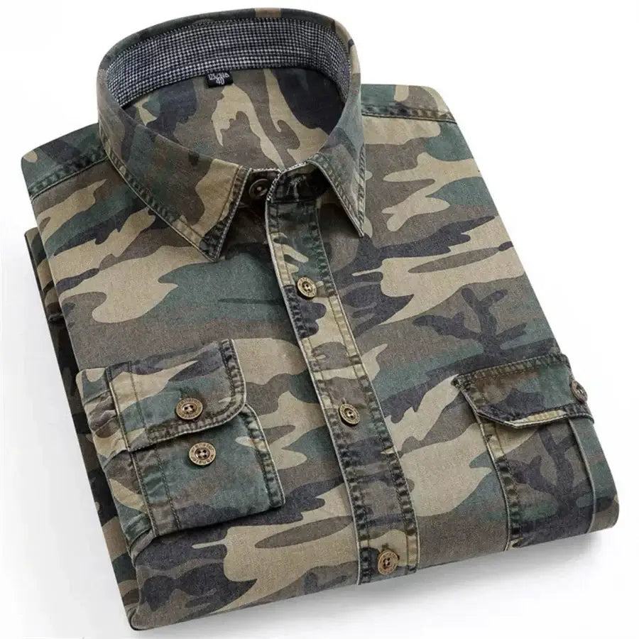 Camouflage Cotton Shirt for Men – Casual Outdoor Climbing Top | Camo Colors