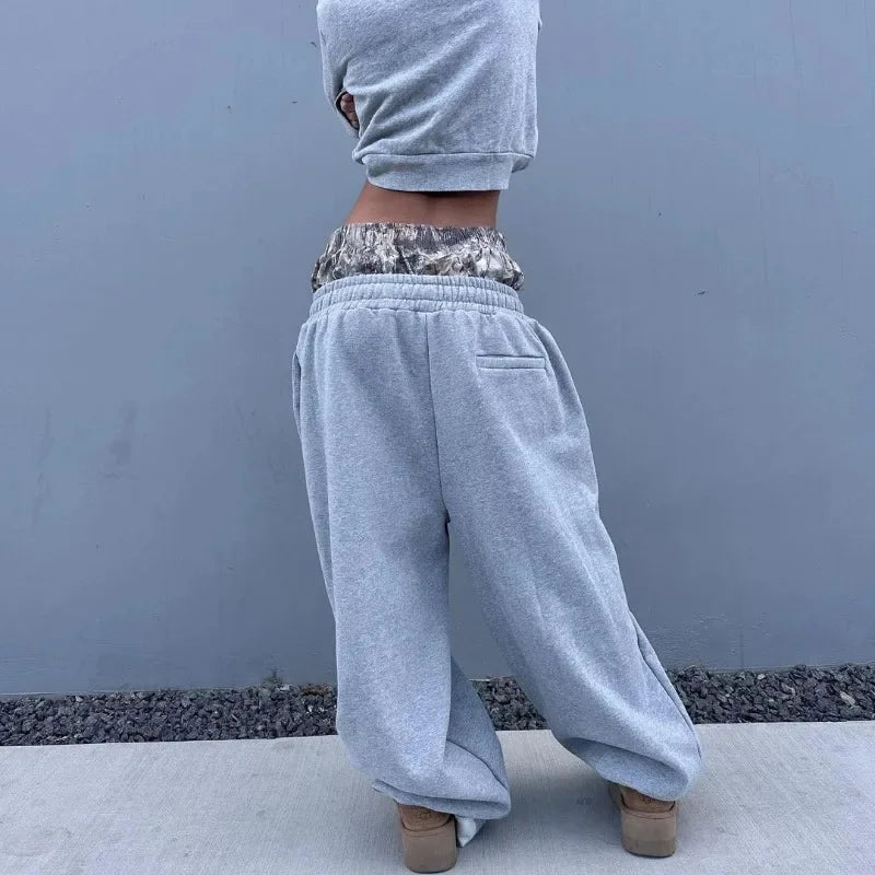 Retro Hip Hop Camo Wide-Leg Sweatpants Women Y2K Streetwear Camo Colors