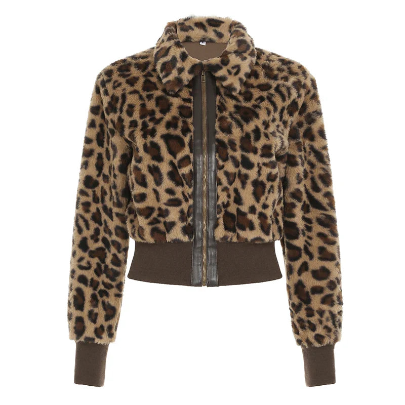 Leopard Print Faux Fur Coat with Knitted Waist | Camo Colors