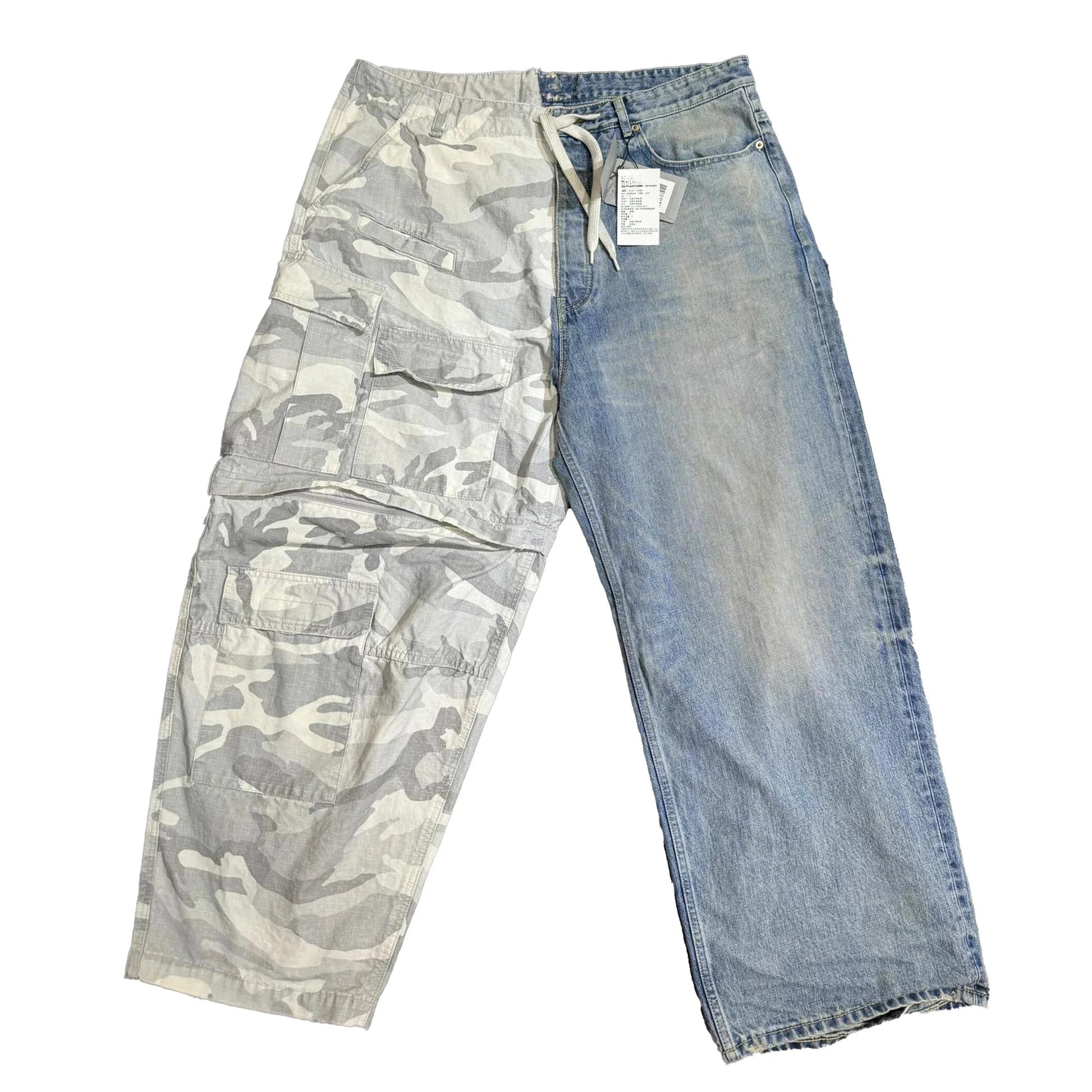 Men's Vintage Washed Camo Spliced Wide-Leg Jeans | Camo Colors