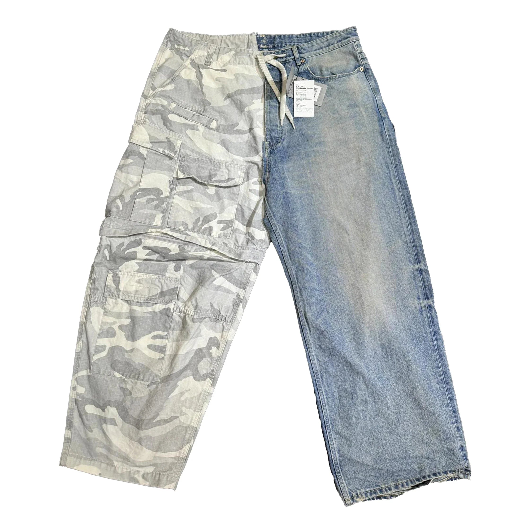 Men's Vintage Washed Camo Spliced Wide-Leg Jeans | Camo Colors