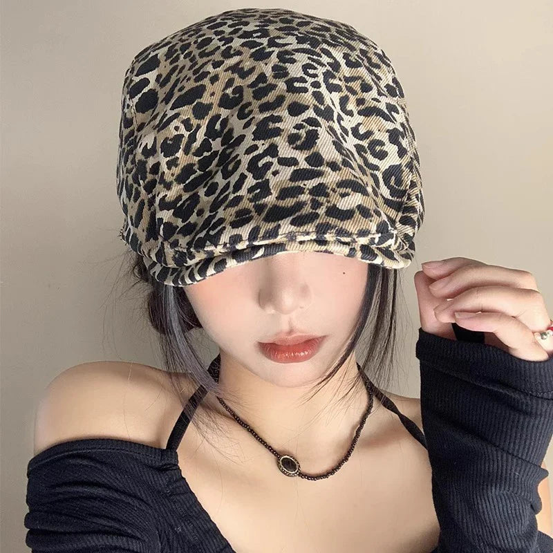 American Retro Leopard Print Duckbill Beret - Niche Fashion Hat | Camo Colors