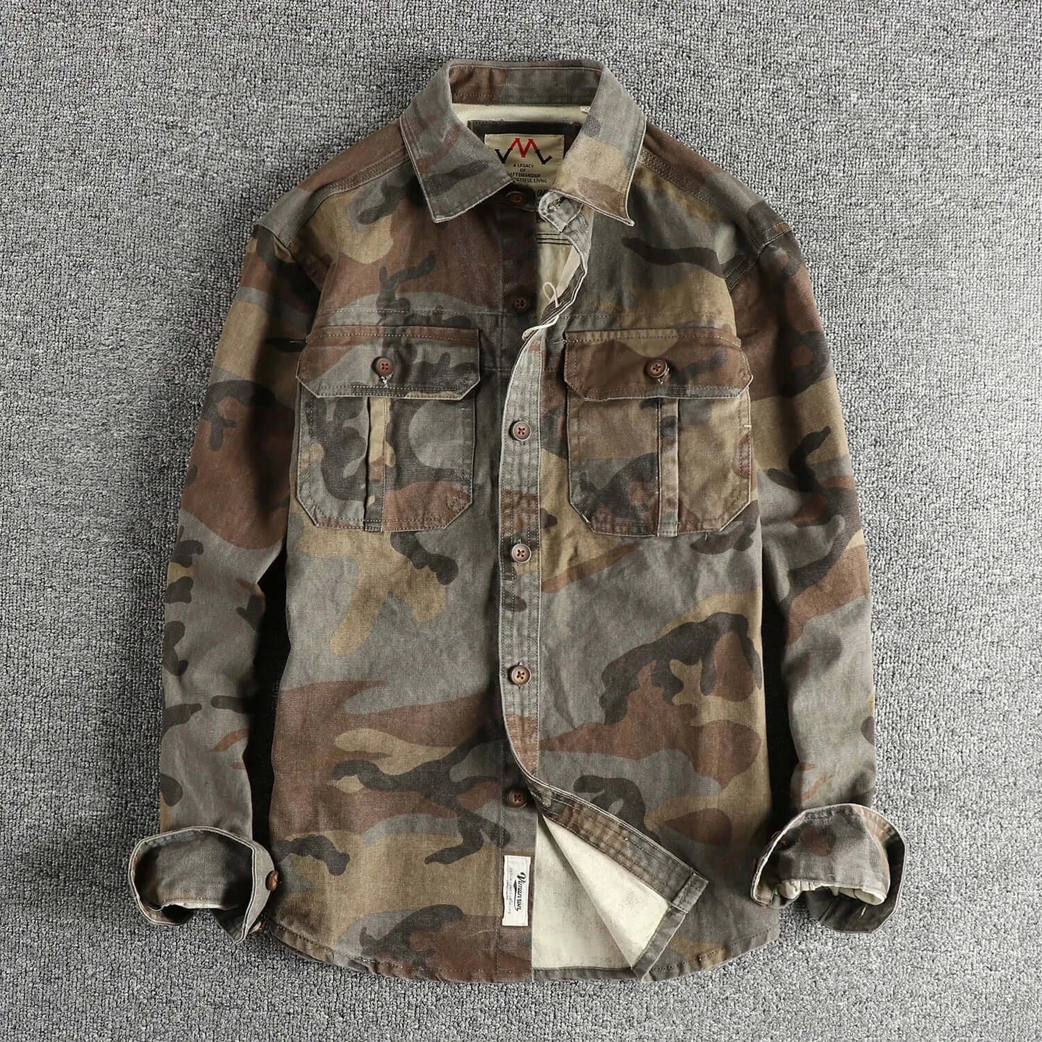Men’s Retro Camo Cargo Shirt – 100% Cotton Safari Style | Camo Colors
