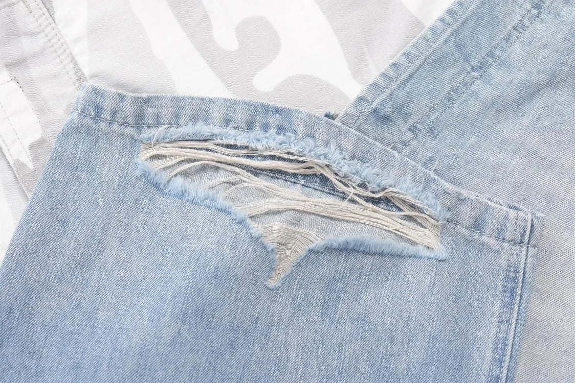 Men's Vintage Washed Camo Spliced Wide-Leg Jeans | Camo Colors