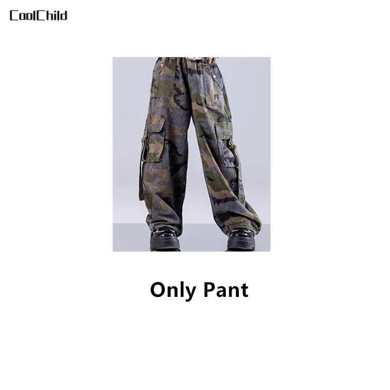 Girls' Hip-Hop Crop Top Camouflage Cargo Pants – Streetwear Style | Camo Colors
