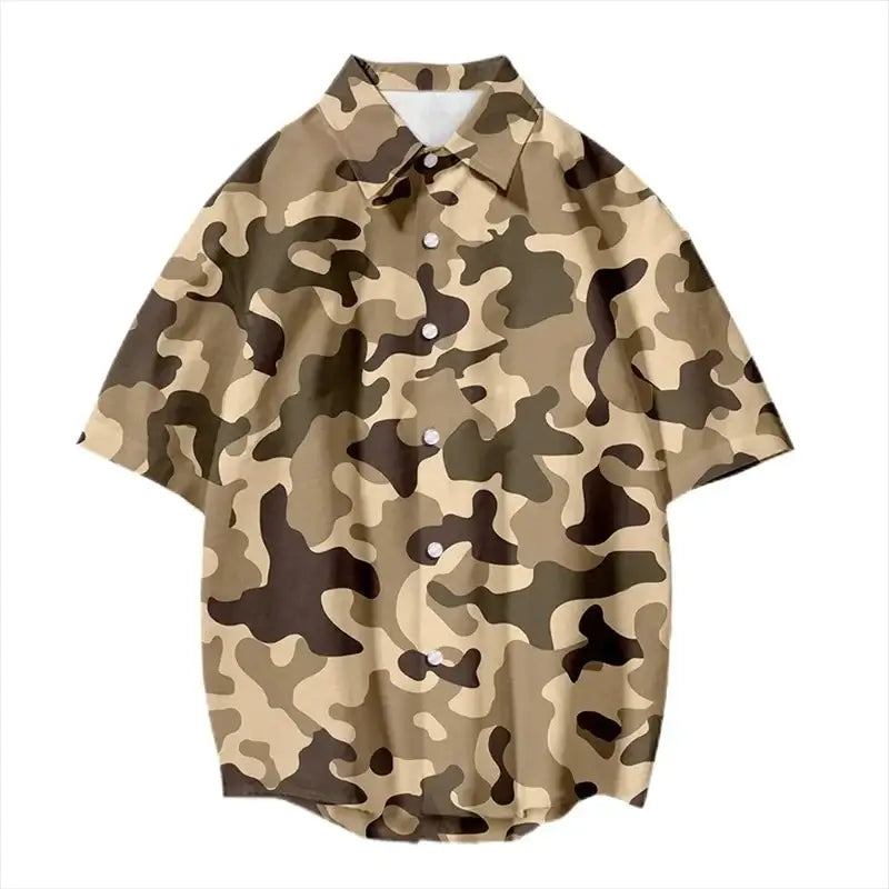 Vintage Camouflage 3D Print Hawaiian Shirt – Casual Streetwear | Camo Colors