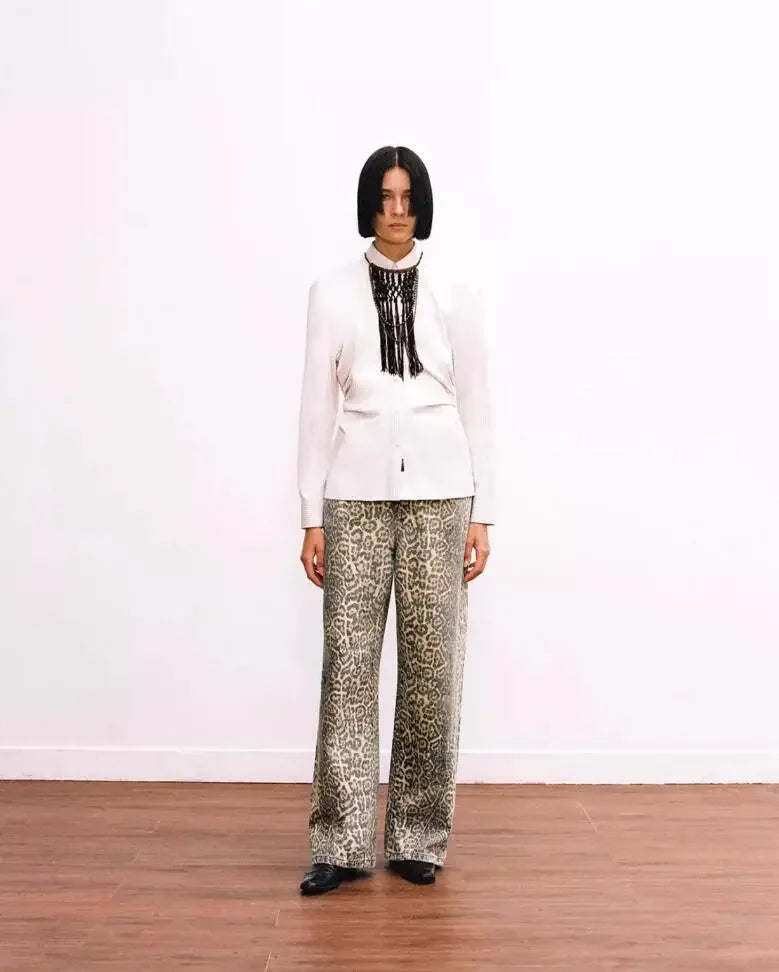 Women’s Retro Leopard Print Wide Leg Jeans | Y2K Hip-Hop Style | Camo Colors