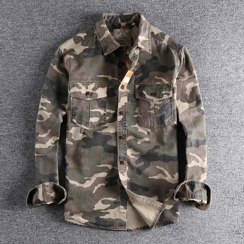 Men’s Camouflage Cargo Shirt – Military Tactical Casual Top | Camo Colors