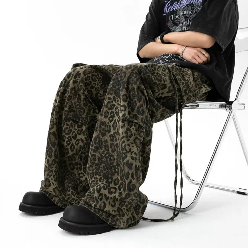 Cyber Y2K Leopard Baggy Stacked Cargo Jeans | Streetwear Style | Camo Colors