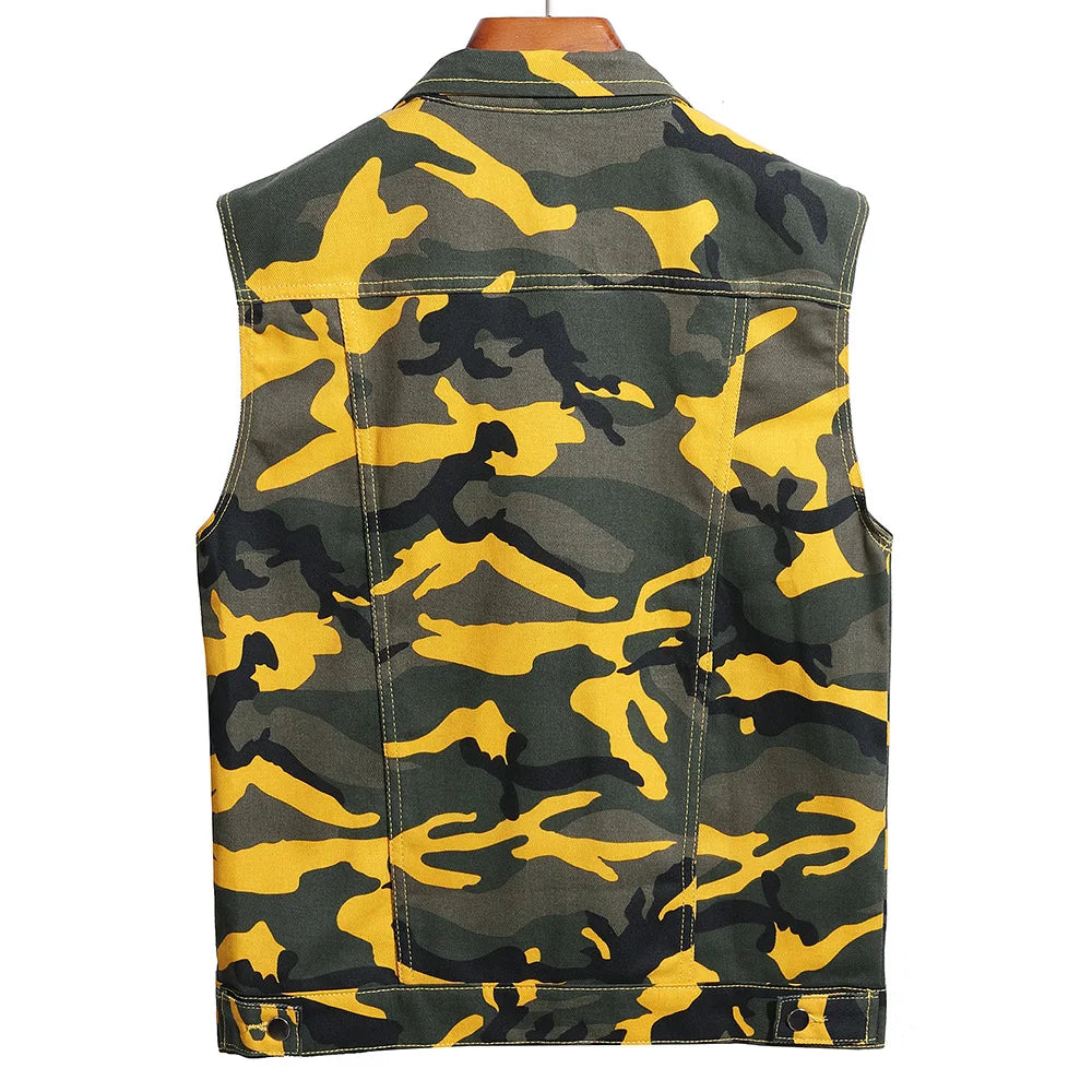 Camouflage Denim Vest – Bold Streetwear Style | Camo Colors