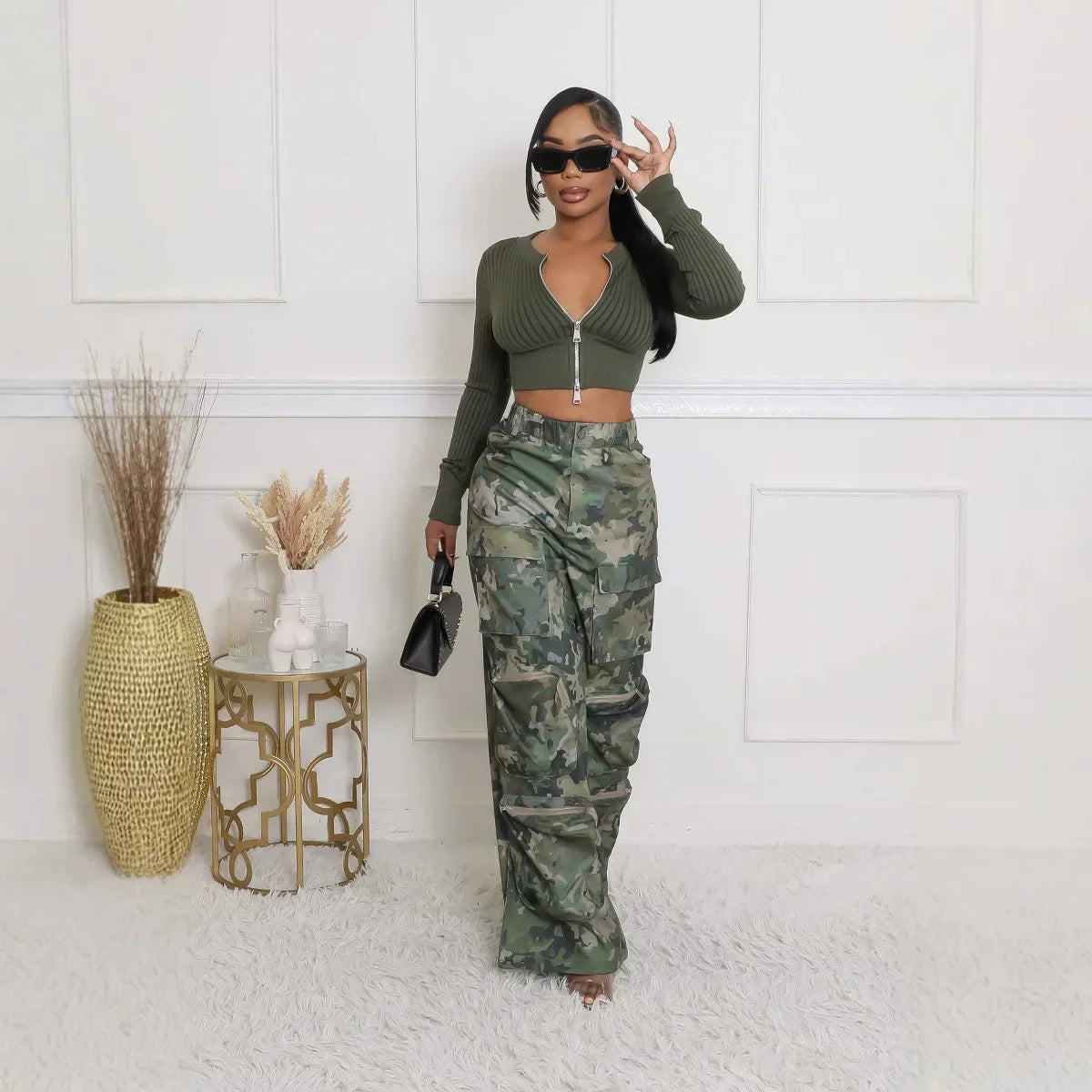 Women's Multi-Pocket Camo Cargo Pants – Y2K Streetwear | Camo Colors
