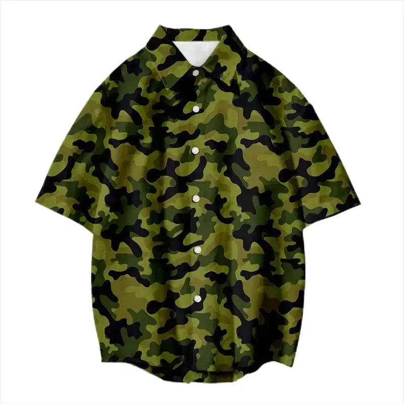 Vintage Camouflage 3D Print Hawaiian Shirt – Casual Streetwear | Camo Colors